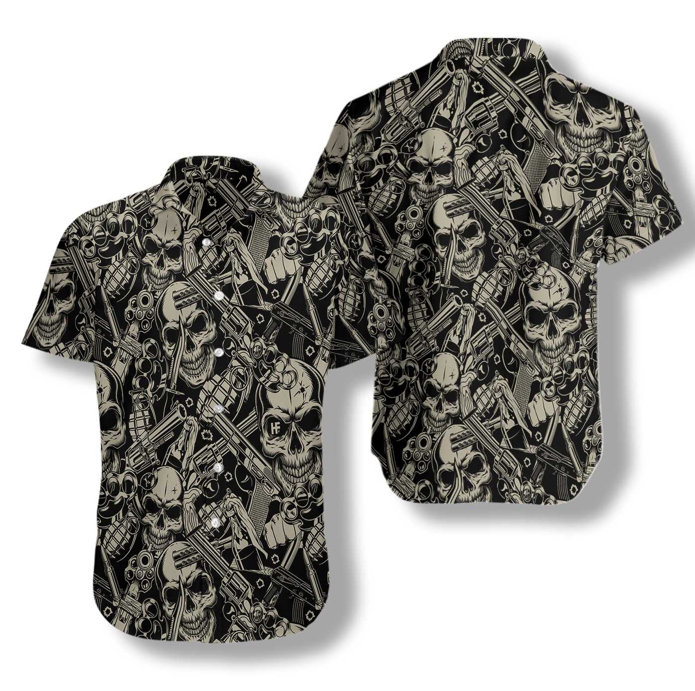 Classic Guns And Skulls Pattern Hawaiian Shirt, Hawaiian Shirt Gift, Christmas Gift