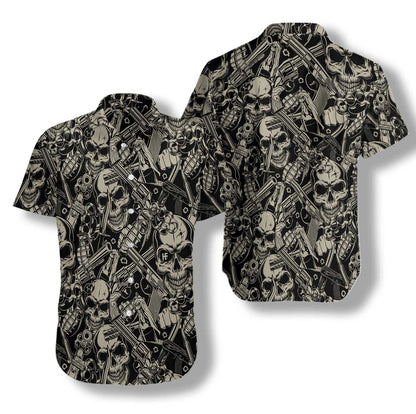 Classic Guns And Skulls Pattern Hawaiian Shirt, Hawaiian Shirt Gift, Christmas Gift