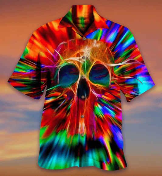 Skull Rainbow Color Awesome Background Design Hawaiian Shirt,Hawaiian Shirt Gift, Christmas Gift