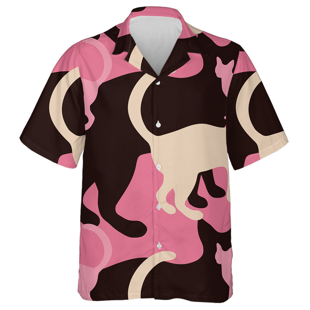 Cats Background With Silhouette Of Pets Hawaiian Shirt, Hawaiian For Gift