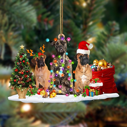 Bullmastiff-Christmas Dog Friends Hanging Christmas Plastic Hanging Ornament, Happy Christmas Ornament, Christmas Gift, Christmas Decoration