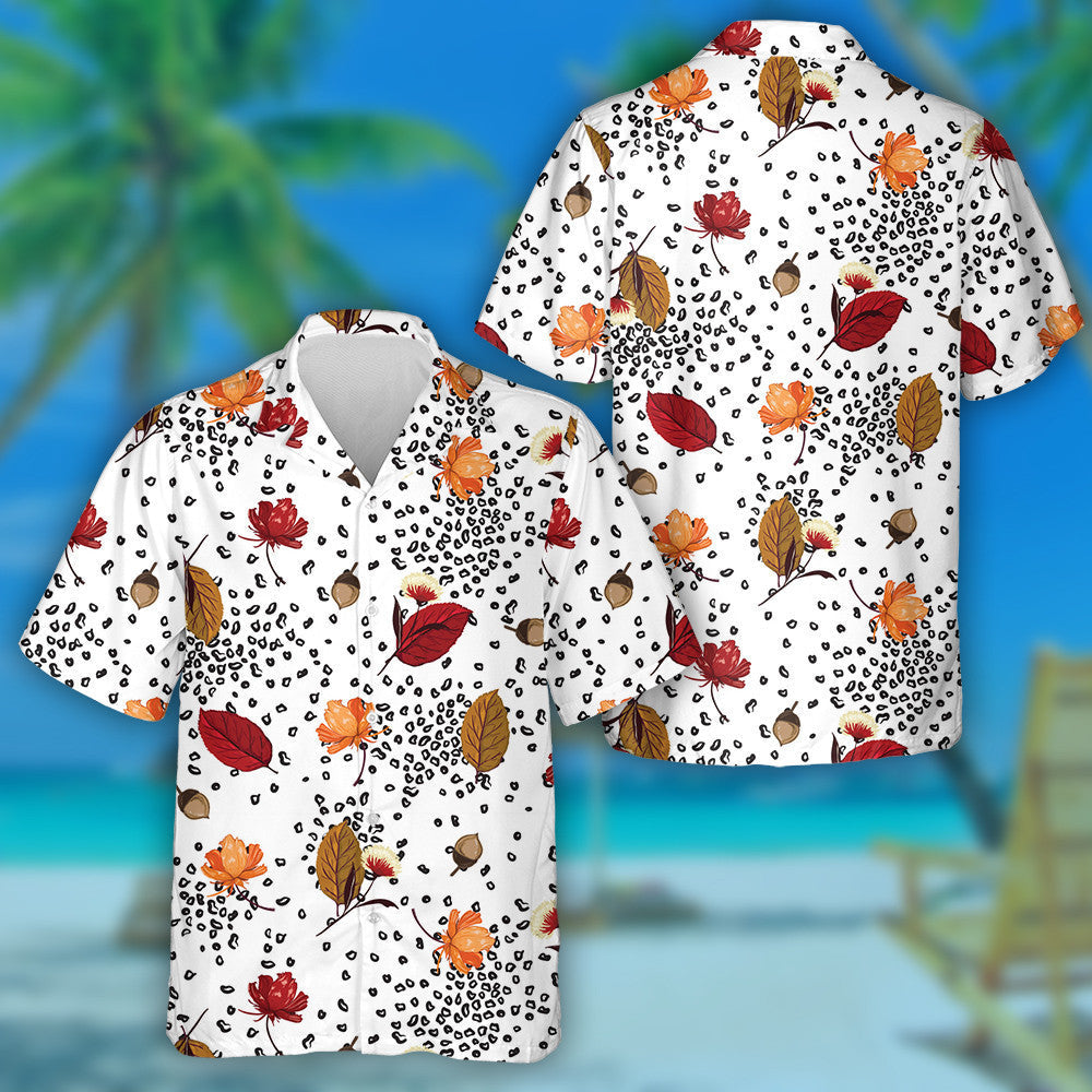 Trendy Autumn Leaves Pine Nuts And Leopard Hawaiian Shirt, Hawaiian Shirt Gift, Christmas Gift