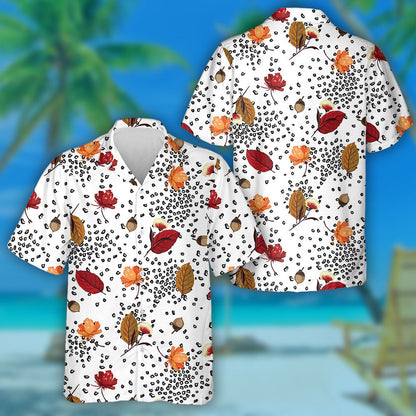 Trendy Autumn Leaves Pine Nuts And Leopard Hawaiian Shirt, Hawaiian Shirt Gift, Christmas Gift