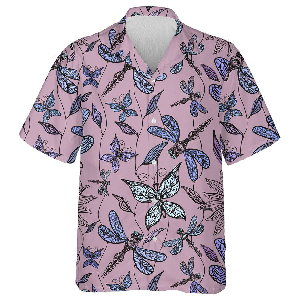 Vintage Style Butterflies And Dragonflies With Leaves Hawaiian Shirt, Hawaiian Shirt Gift, Christmas Gift