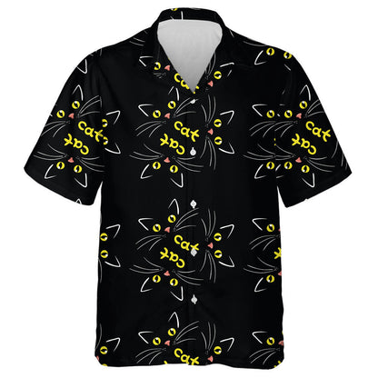 Cat Face On Black With Yellow Eyes Hawaiian Shirt, Hawaiian Shirt Gift, Christmas Gift