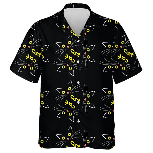 Cat Face On Black With Yellow Eyes Hawaiian Shirt, Hawaiian Shirt Gift, Christmas Gift