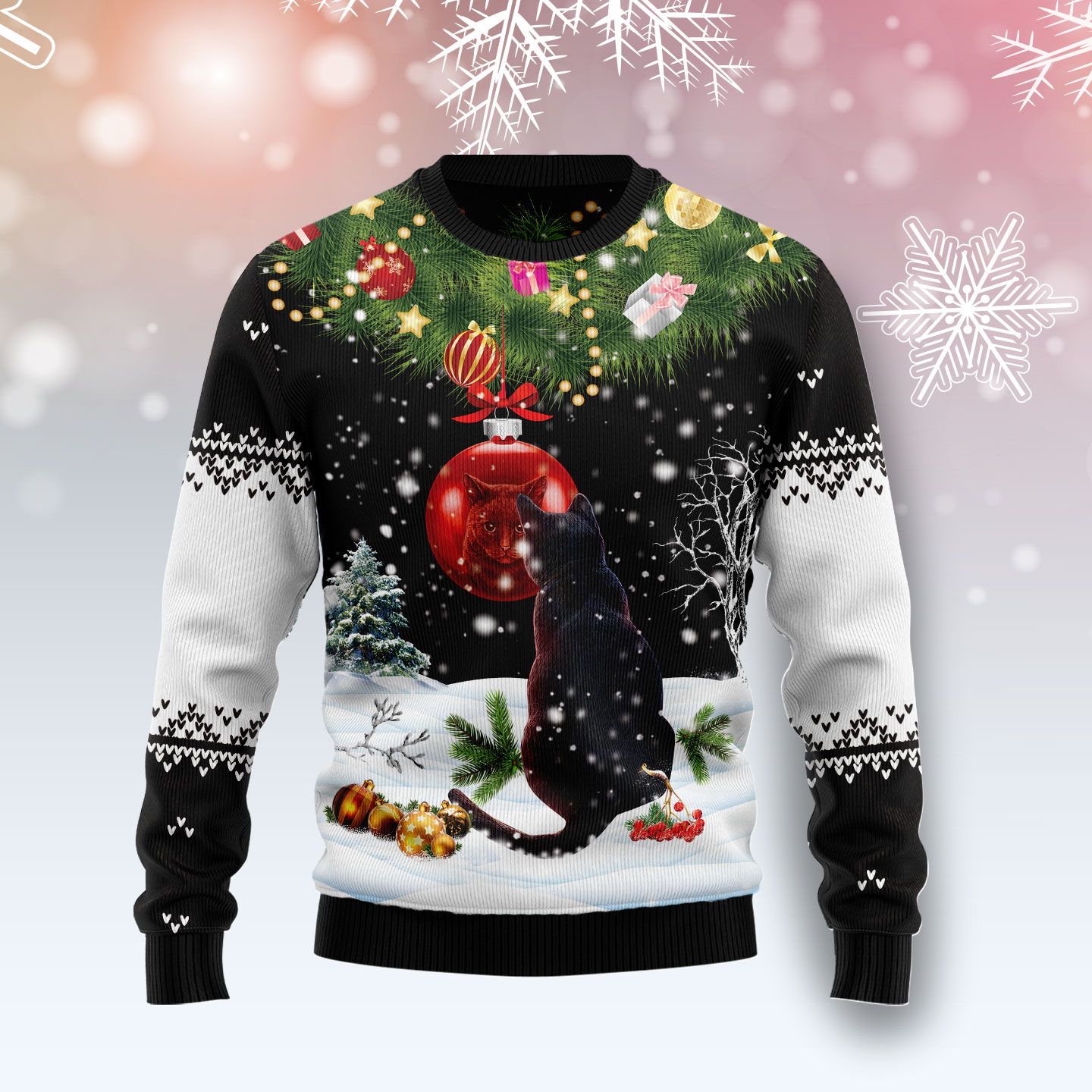Black Cat Mirror Ugly Christmas Sweater, Christmas Ugly Sweater,Christmas Gift,Gift Christmas 2022