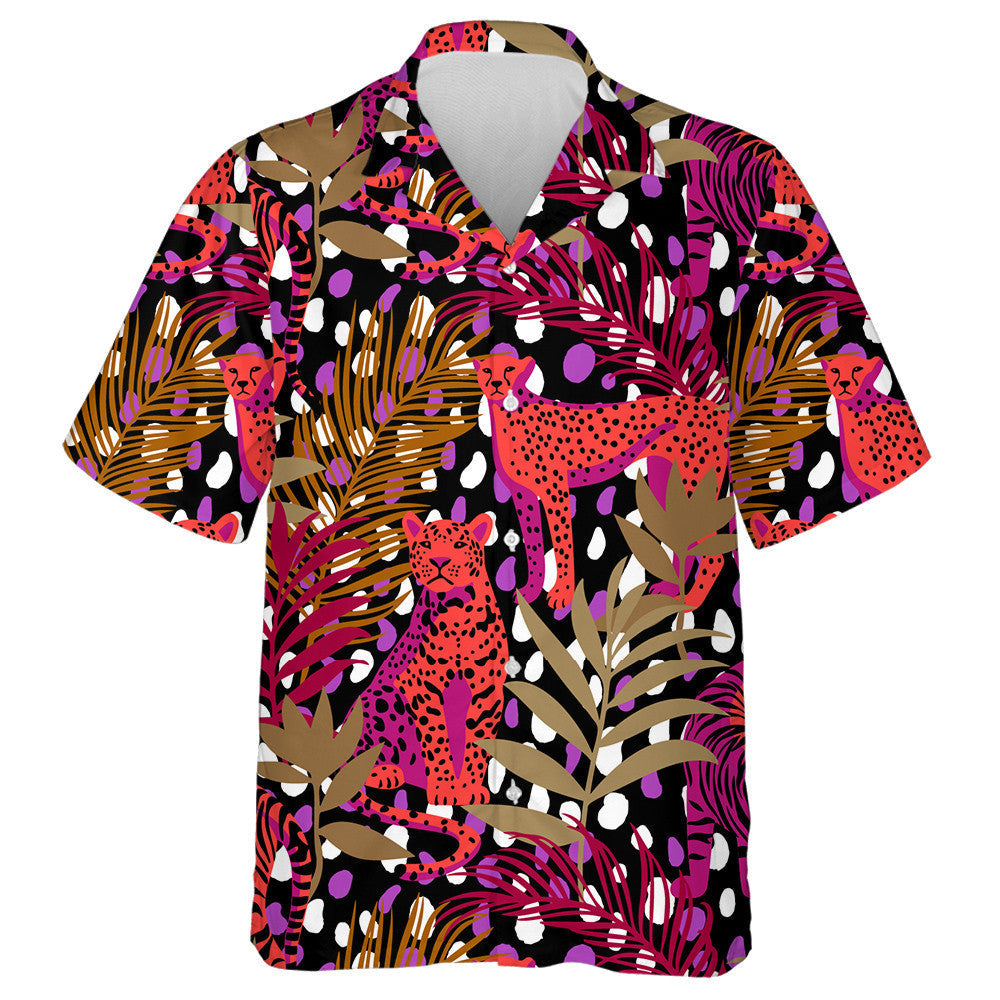 Leopard And Tiger Around Exotic Tropical Leaves Hawaiian Shirt, Hawaiian Shirt Gift, Christmas Gift