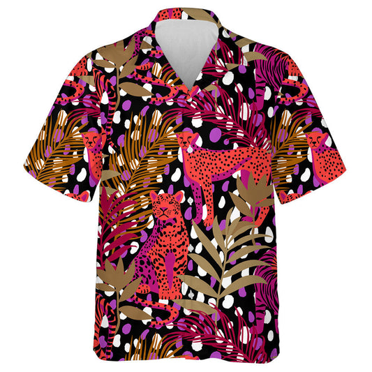 Leopard And Tiger Around Exotic Tropical Leaves Hawaiian Shirt, Hawaiian Shirt Gift, Christmas Gift