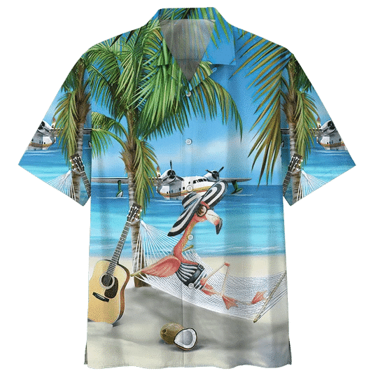 Beach And Flamingo Ornamental Design Hawaiian Shirt, Hawaiian For Gift