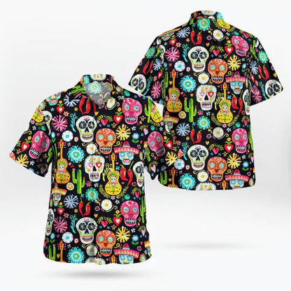 Colorful Pattern Of Sugar Skull And Flowers Hawaiian Shirt, Hawaiian Shirt Gift, Christmas Gift