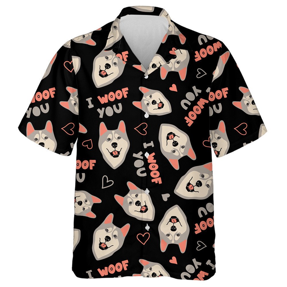 Cute Dog Breed Husky Faces And Hearts Hawaiian Shirt, Hawaiian Shirt Gift, Christmas Gift