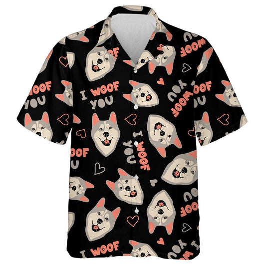 Cute Dog Breed Husky Faces And Hearts Hawaiian Shirt, Hawaiian Shirt Gift, Christmas Gift
