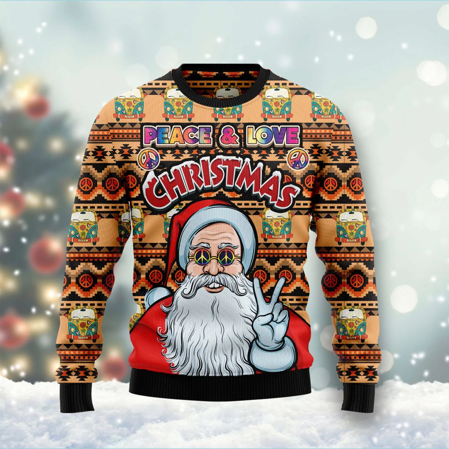 Hippie Santa Claus Peace And Love Ugly Christmas Sweater,Christmas Ugly Sweater,Christmas Gift,Gift Christmas 2024