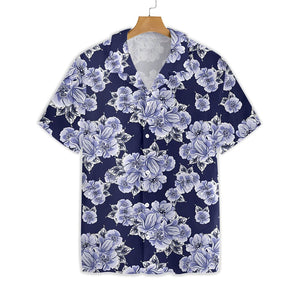 White Floral On Blue Background Design Hawaiian Shirt, Hwaiian For Gift