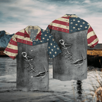 Crack Fishing American Flag Rustic Style Hawaiian Shirt, Hawaiian Shirt Gift, Christmas Gift