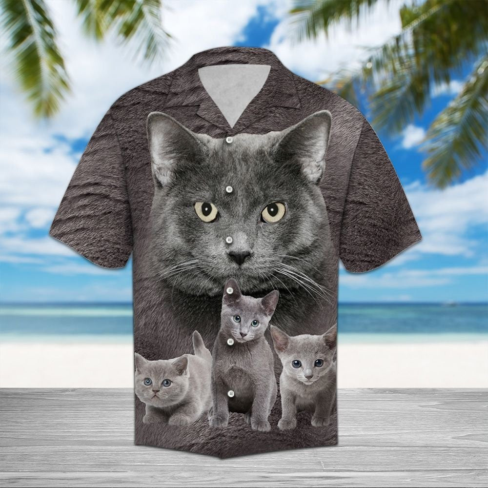 Gray Russian Cat Staring At You Hawaiian Shirt,Hawaiian Shirt Gift, Christmas Gift