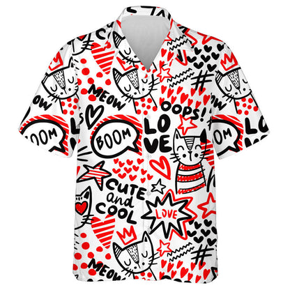 Black And White Cats Hearts And Dots Hawaiian Shirt, Hawaiian Shirt Gift, Christmas Gift