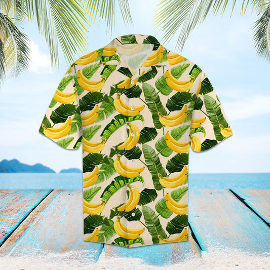 Watercolor Tropical Banana And Leaves Pattern Hawaiian Shirt, Hwaiian For Gift