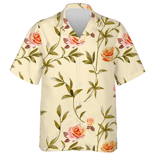 Cúlra Bláthanna Trendy Le Bláthanna Rósanna Oráiste Buí Léine Haváís, Bronntanas Léine Haváís, Bronntanas Nollag