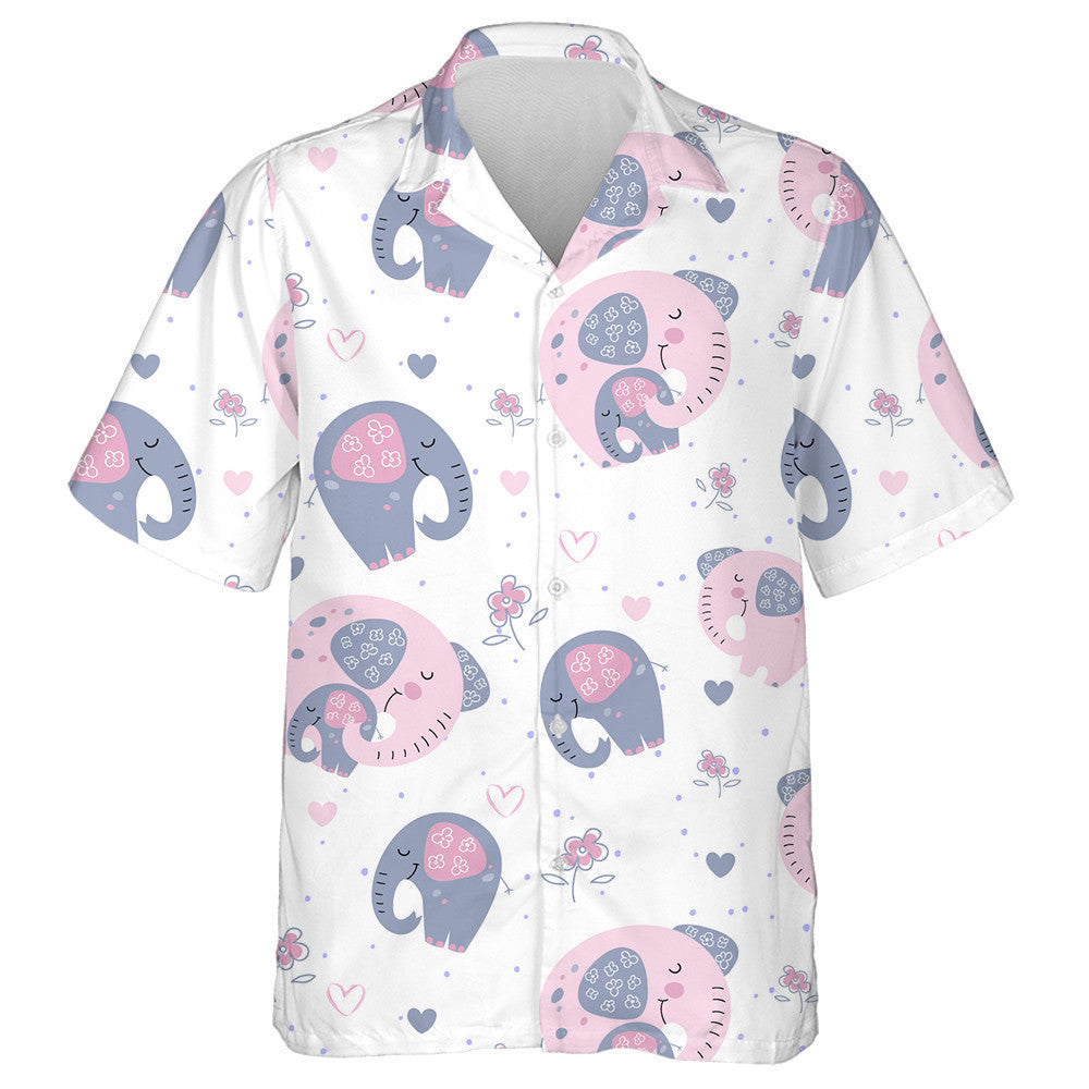 Baby And Mother Elephant Happy Together Hawaiian Shirt, Hawaiian For Gift