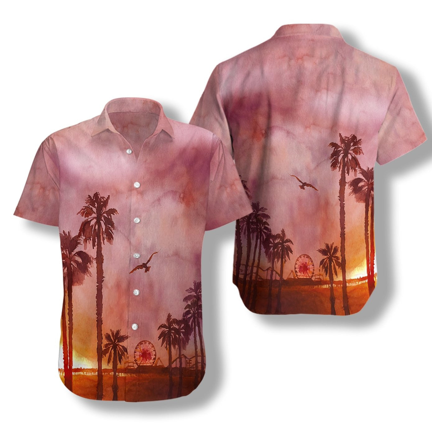Sunset Santa Monica Pier Canvas Design Hawaiian Shirt,Hawaiian Shirt Gift, Christmas Gift