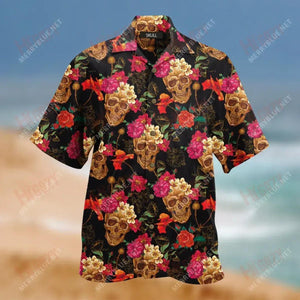 Amazing Sugar Skull Unisex Hawaiian Shirt Ocean Short Sleeve Vintage Hawaiian Shirts Hawaiian Shirt Pattern, Christmas Gift