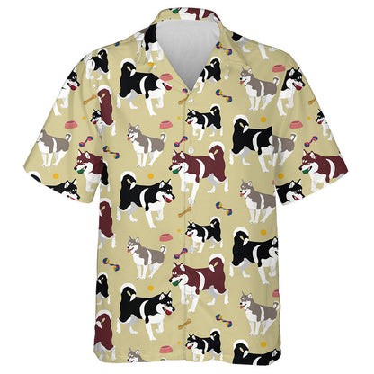 Cute Art With Husky Dog And Ball Hawaiian Shirt, Hawaiian Shirt Gift, Christmas Gift