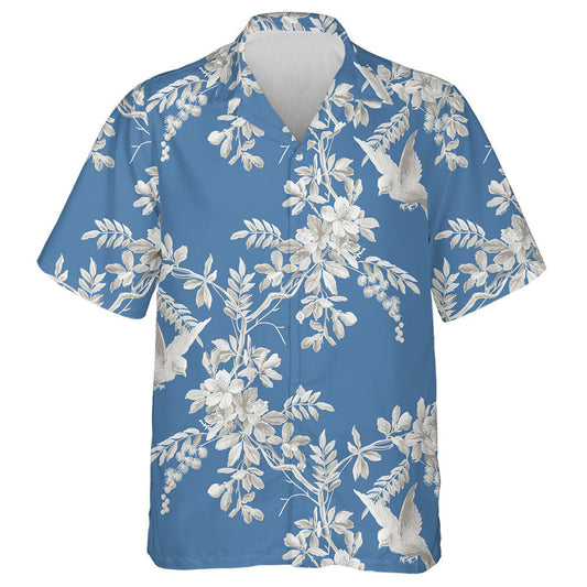 Flying Birds With Vintage Monochorme Plant Hawaiian Shirt,Hawaiian Shirt Gift, Christmas Gift