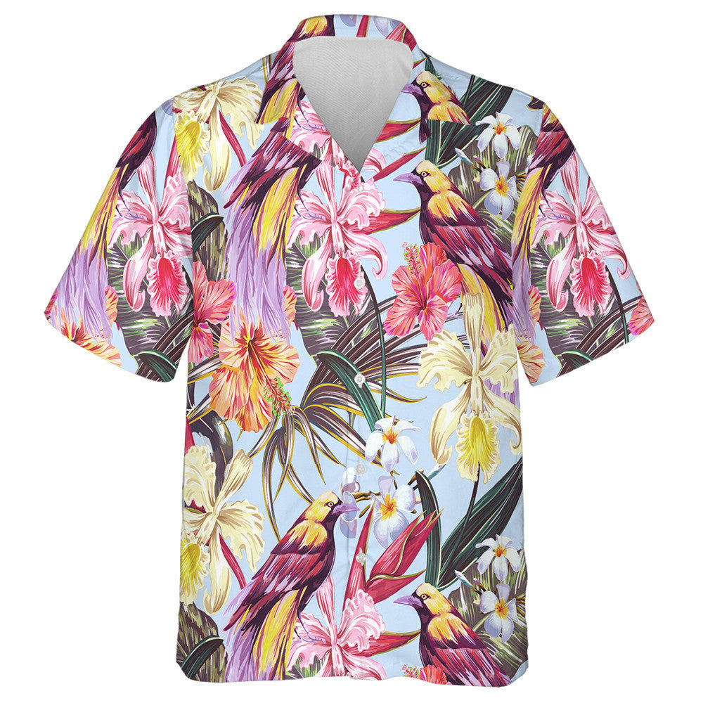 Éan Álainn Le Bláthanna Hibiscus Agus Duilleoga Pailme Léine Haváís, Bronntanas Léine Haváíais, Bronntanas Nollag