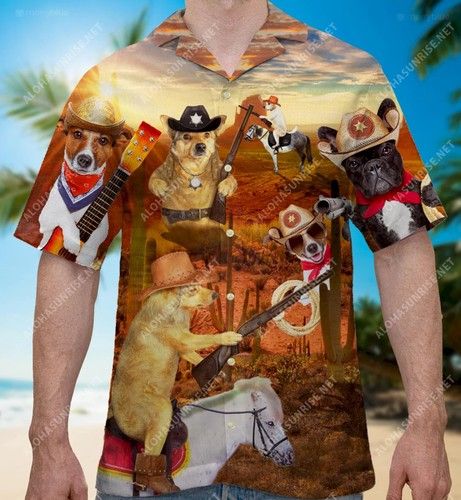 Cowboy Dogs Funny Unisex Hawaiian Shirt, Hwaiian For Gift