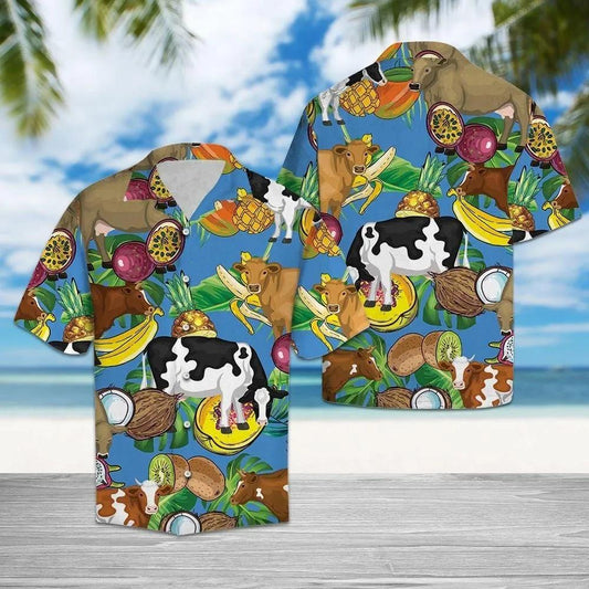 Cow Tropical Fruits Hawaiian Aloha Shirt, Hwaiian For Gift