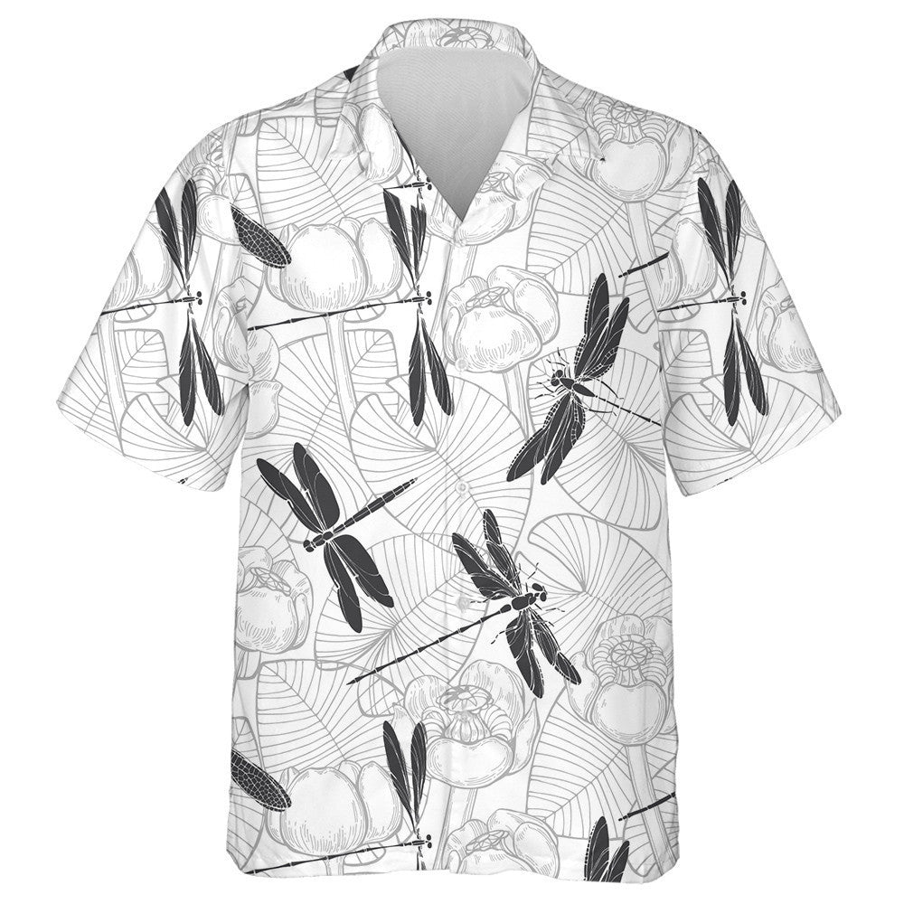 Water Lilies And Dragonflies Vintage Style Hawaiian Shirt, Hwaiian For Gift