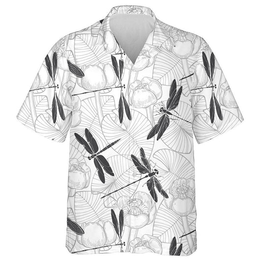 Water Lilies And Dragonflies Vintage Style Hawaiian Shirt, Hwaiian For Gift