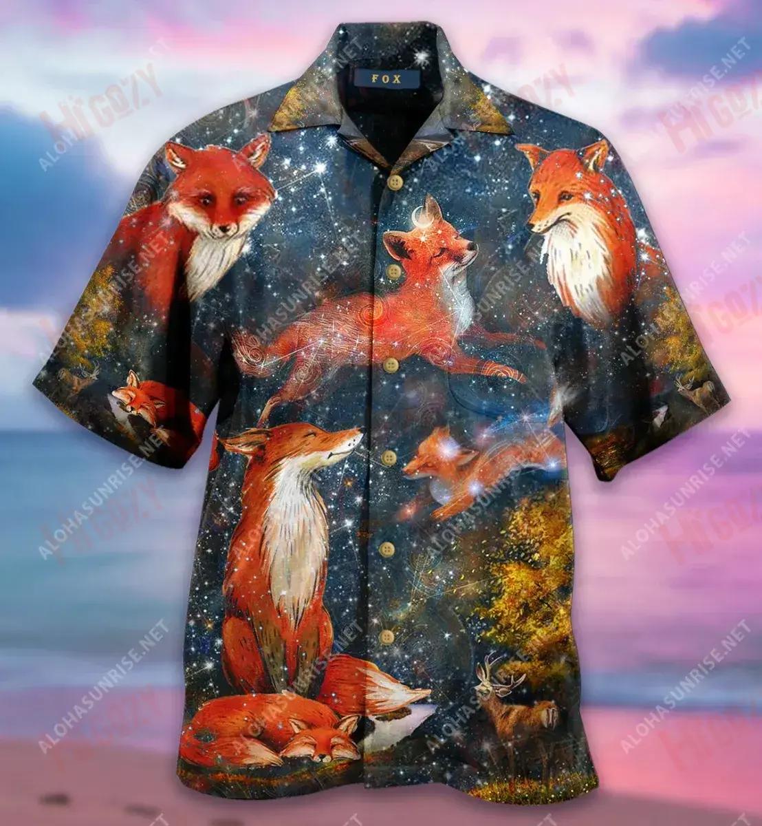 An Sionnach Sa Starlight Unisex Léine Gearr Haváís Caitheamh aimsire Léinte Haváíais Oirbheartaíochta Léinte Haváise Greannmhar, Léine Haváise, Bronntanas Nollag