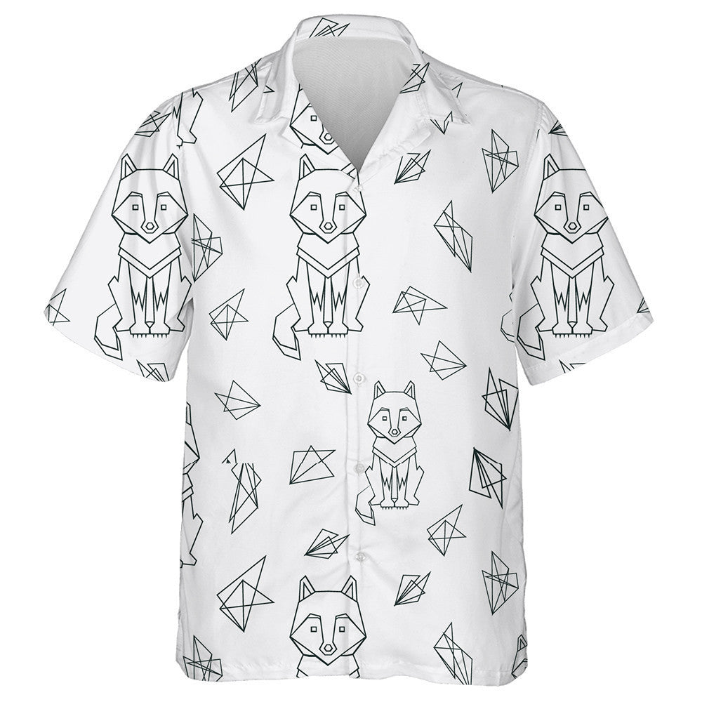 Cute Black Line Wolf On Grey Background Hawaiian Shirt, Hawaiian Shirt Gift, Christmas Gift