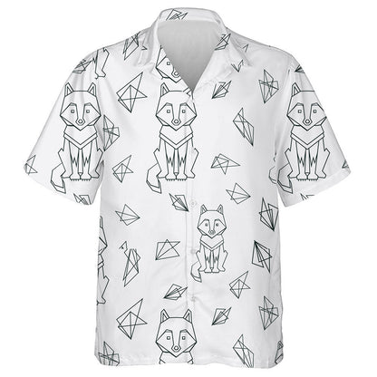Cute Black Line Wolf On Grey Background Hawaiian Shirt, Hawaiian Shirt Gift, Christmas Gift