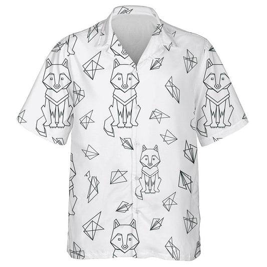 Cute Black Line Wolf On Grey Background Hawaiian Shirt, Hawaiian Shirt Gift, Christmas Gift