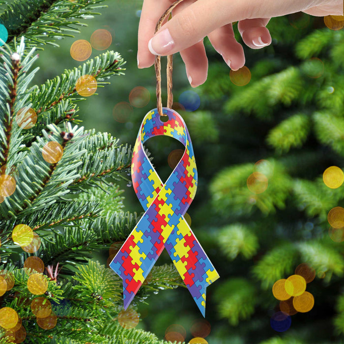 Autism Ribbon Christmas Ornament, Christmas Ornament Gift, Christmas Gift, Christmas Decoration