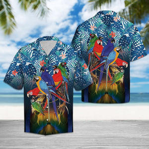 Colorful Parrot Perched On Tree Design Hawaiian Shirt, Hawaiian For Gift