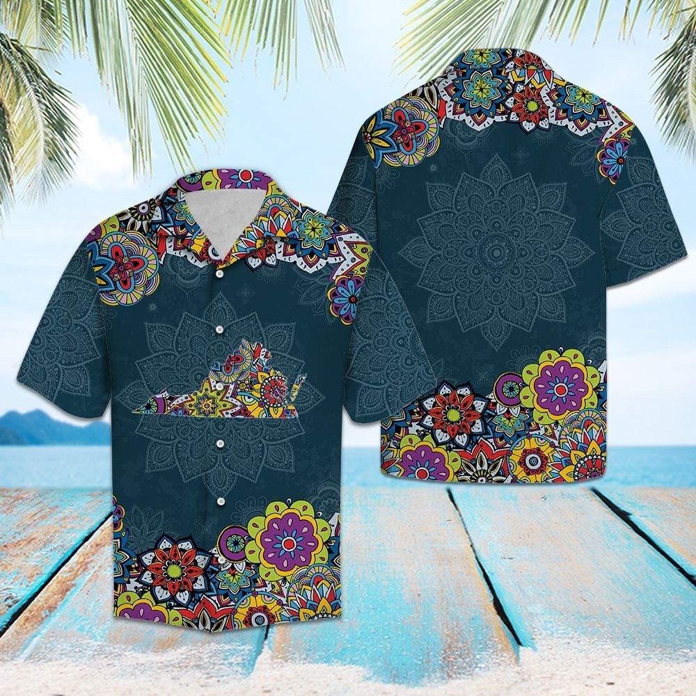 Léarscáil Teibí As Virginia Mandala Patrún Patchwork Flower Léine Haváís, Bronntanas Léine Haváíais, Bronntanas Nollag