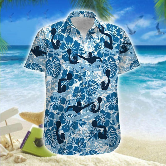 Water Polo And Tropical Hibiscus Design Hawaiian Shirt, Hwaiian For Gift