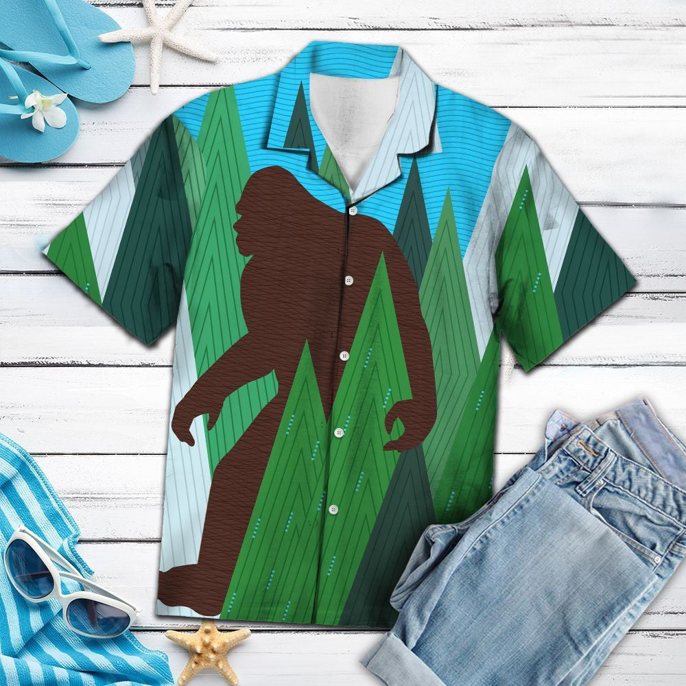 Bigfoot In Deep Forest Design Hawaiian Shirt, Hawaiian For Gift