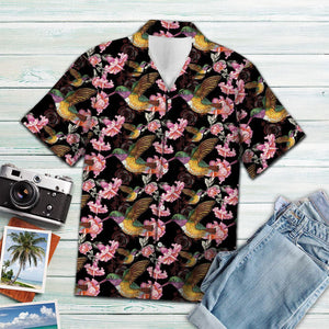 Appealing Hummingbird Sucking Flower Pattern Hawaiian Shirt, Hawaiian For Gift