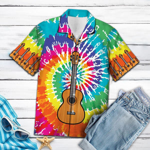 Wood Guitar Musical Instrument Tie Dye Pattern Hawaiian Shirt, Hawaiian Shirt Gift, Christmas Gift