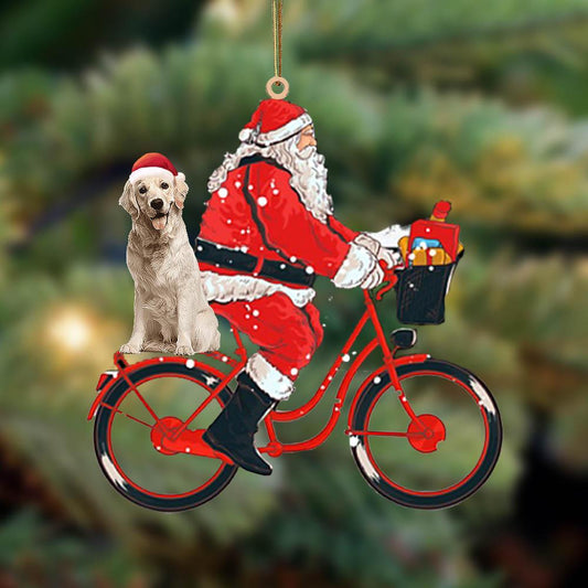 Santa Claus Riding A Bike With Gold-Retriever (2)-Two Sided Ornament, Christmas Gift,Christmas Decoration