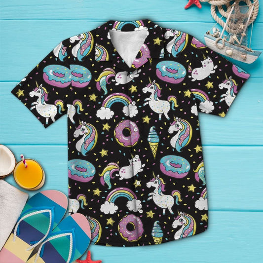 Fairy Tail Unicorns Donuts Rainbow Pattern Hawaiian Shirt,Hawaiian Shirt Gift, Christmas Gift