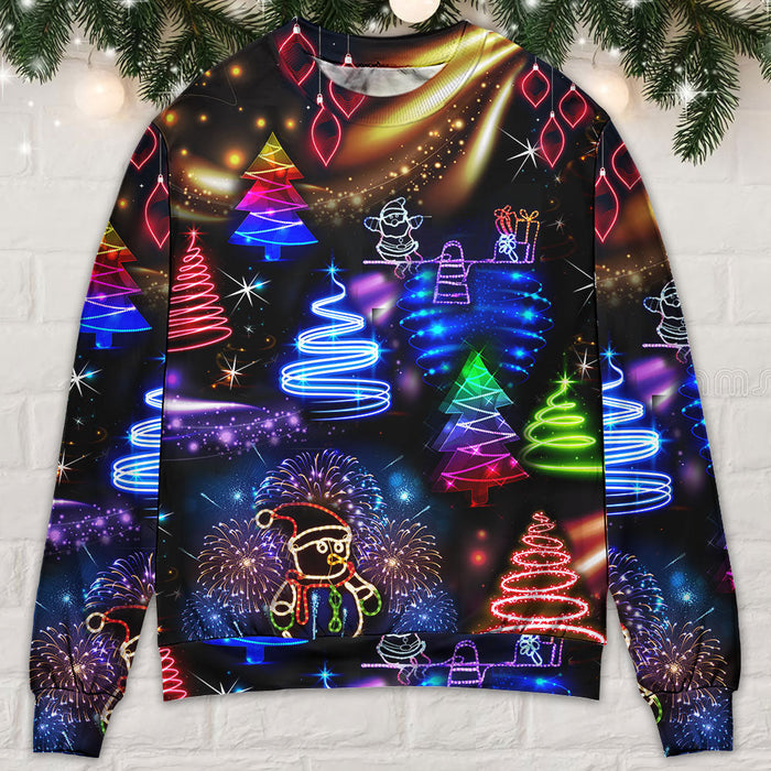 Christmas Neon Art Santa And Snowman Ugly Christmas Sweater, Christmas Ugly Sweater, Christmas Gift, Gift Christmas 2024