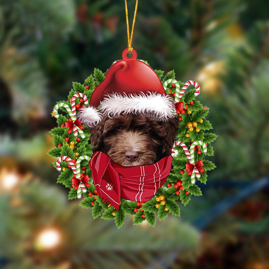 CHOCOLATE goldendoodle-Xmas Bandana Hanging Christmas Plastic Hanging Ornament, Christmas Gift, Christmas Decoration