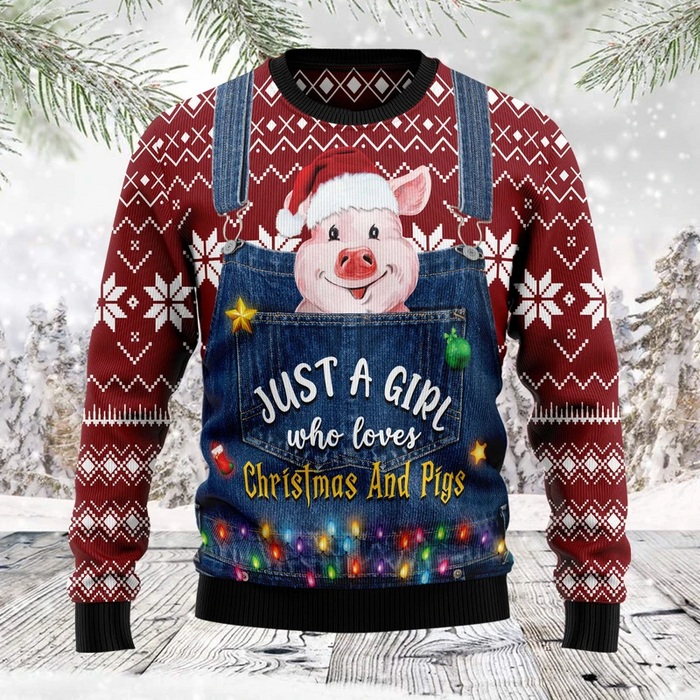 Just A Girl Who Loves Christmas And Pigs Ugly Christmas Sweater,Christmas Ugly Sweater,Christmas Gift,Gift Christmas 2022